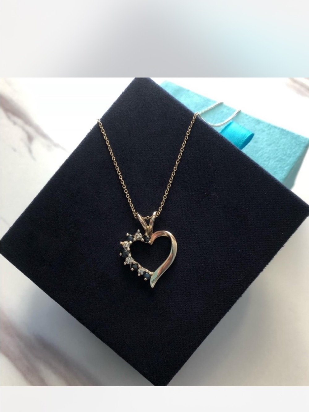 Gold Heart genuine diamond sapphire Pendant Necklace - Women Jewelry